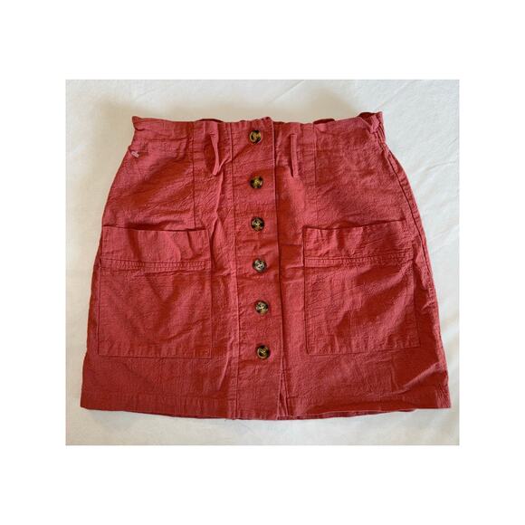Hesperus Pink Women's Skater Mini Skirt L Buttons Pockets Stretch Waist EUC - Picture 2 of 7
